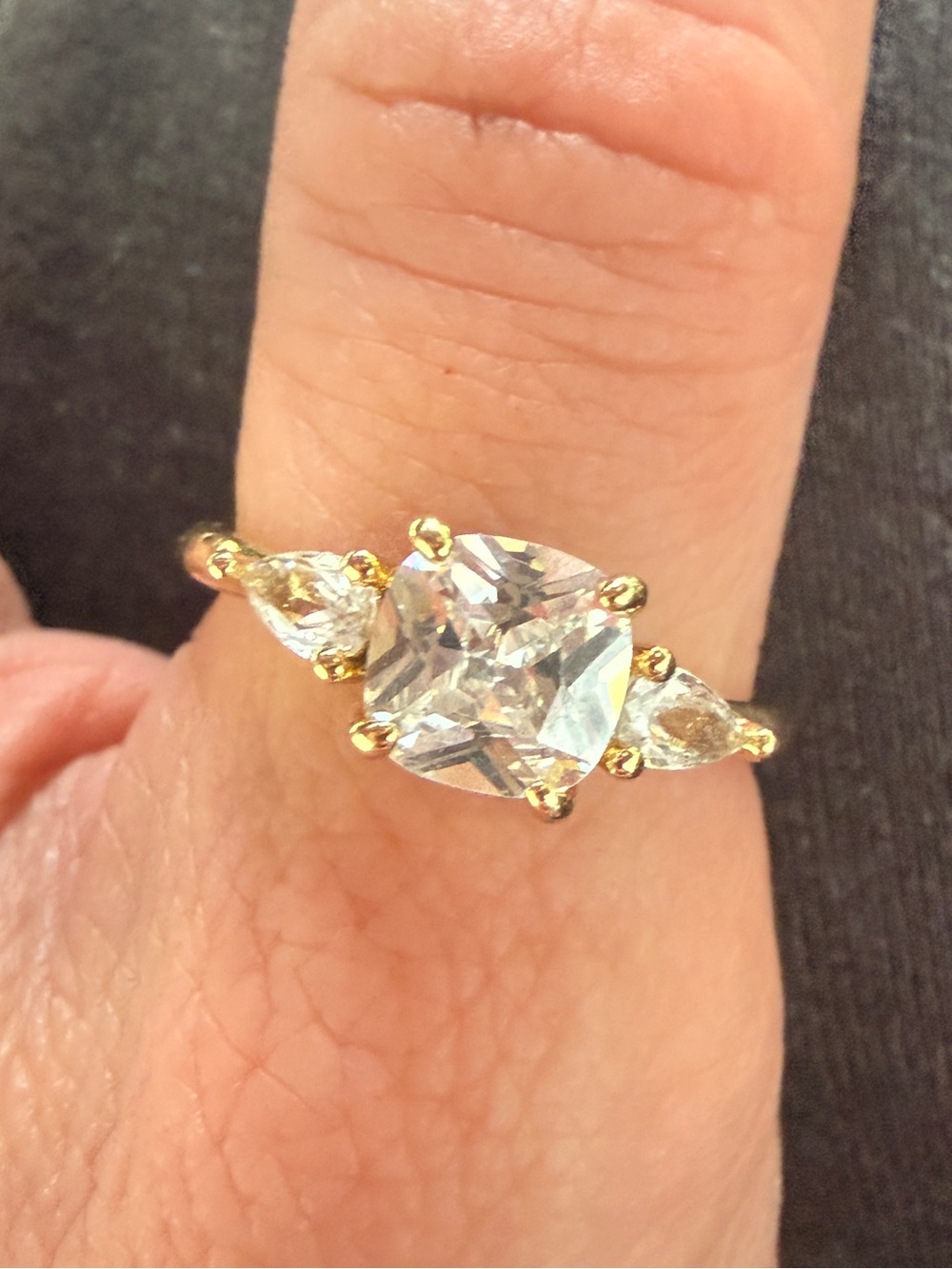 Gold Tone Three-Stone Cubic Zirconia Engagement Ring - Clear Sz9